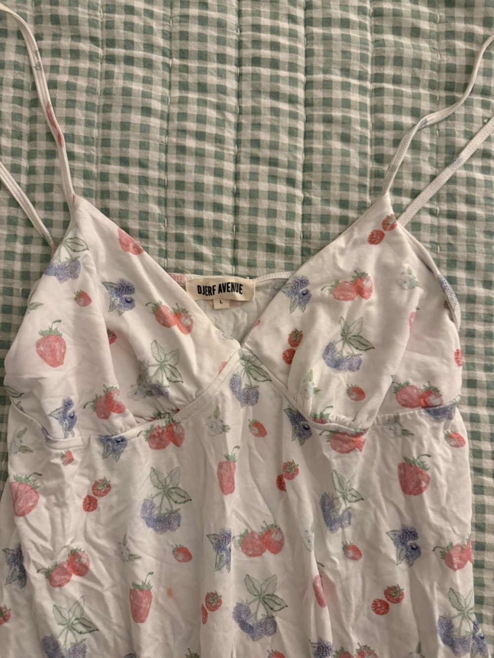 Djerf Avenue White Strawberry & Blueberry Print Slip Dress